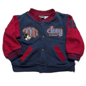 Vintage 90s Disney Mickey Mouse Embroidered Letterman Sweatshirt Jacket 3T